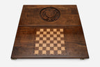 Eagle and lion holding the shield of Ararat hand-carved in wood - backgammon board