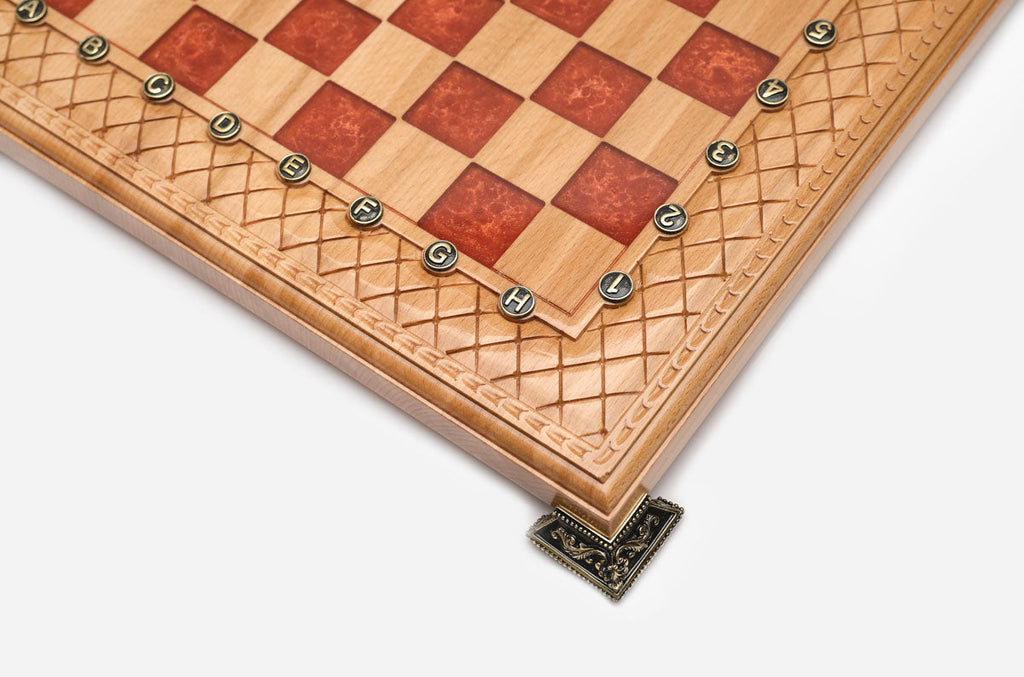 Top-down view of the red epoxy chessboard and lattice border
