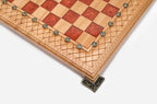 Top-down view of the red epoxy chessboard and lattice border