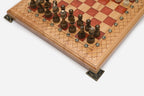 Close-up of the light wooden chess pieces