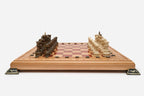 Detail of the diamond-lattice carved border and red epoxy squares