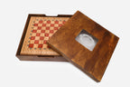 Side view of the folding board with its brass corners