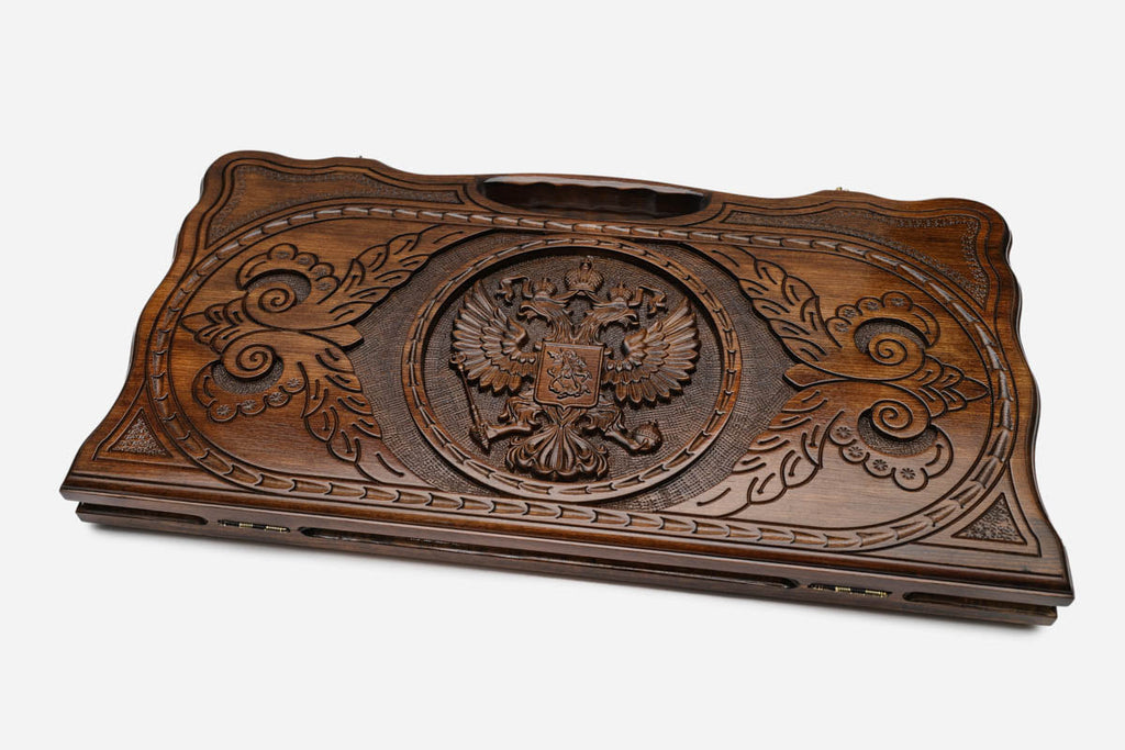 The Russian backgammon board opened to the full 60 cm wooden playing field