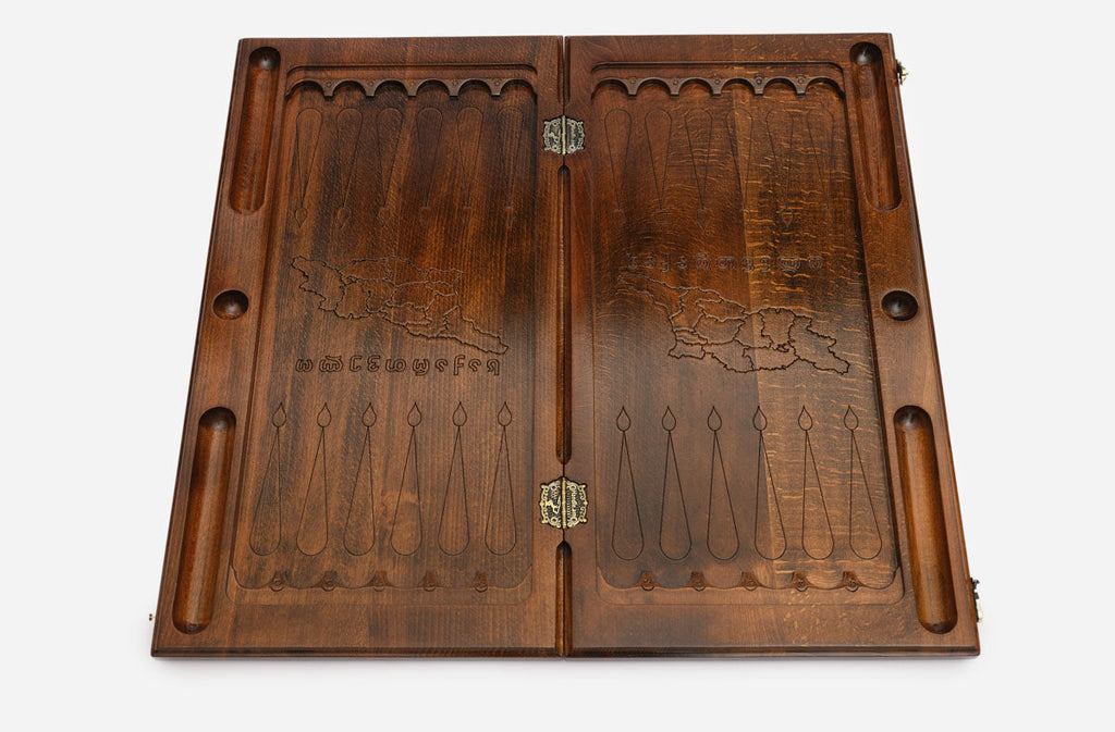 Handmade Georgian backgammon set with bronze hinges and clasps - coat of arms