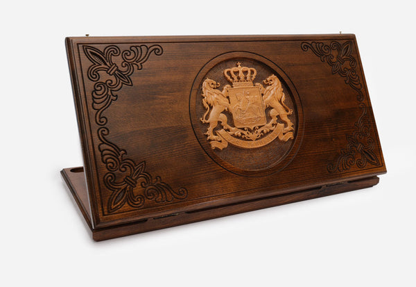 Georgian Backgammon Set with Crown and Coat of Arms - handmade wooden board