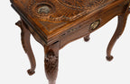 Eagle backgammon table closed, front view showing the carved eagle head