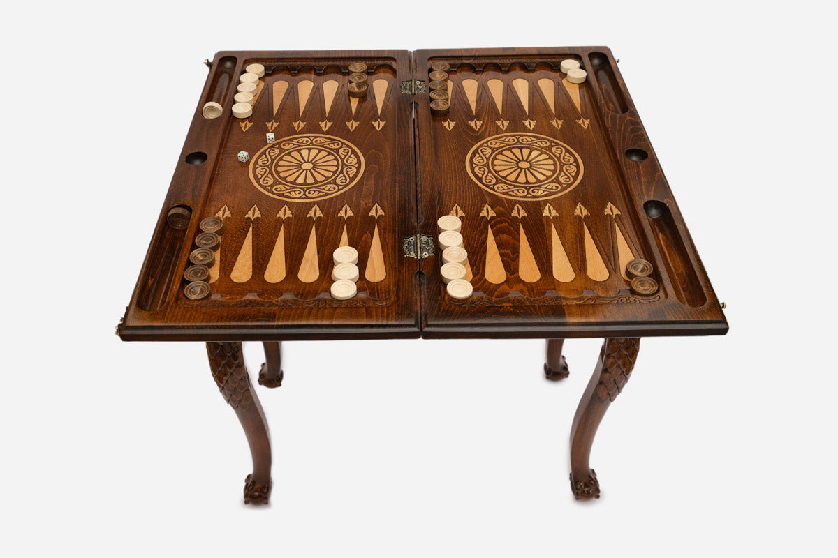 Eagle backgammon table opening to reveal the playing field