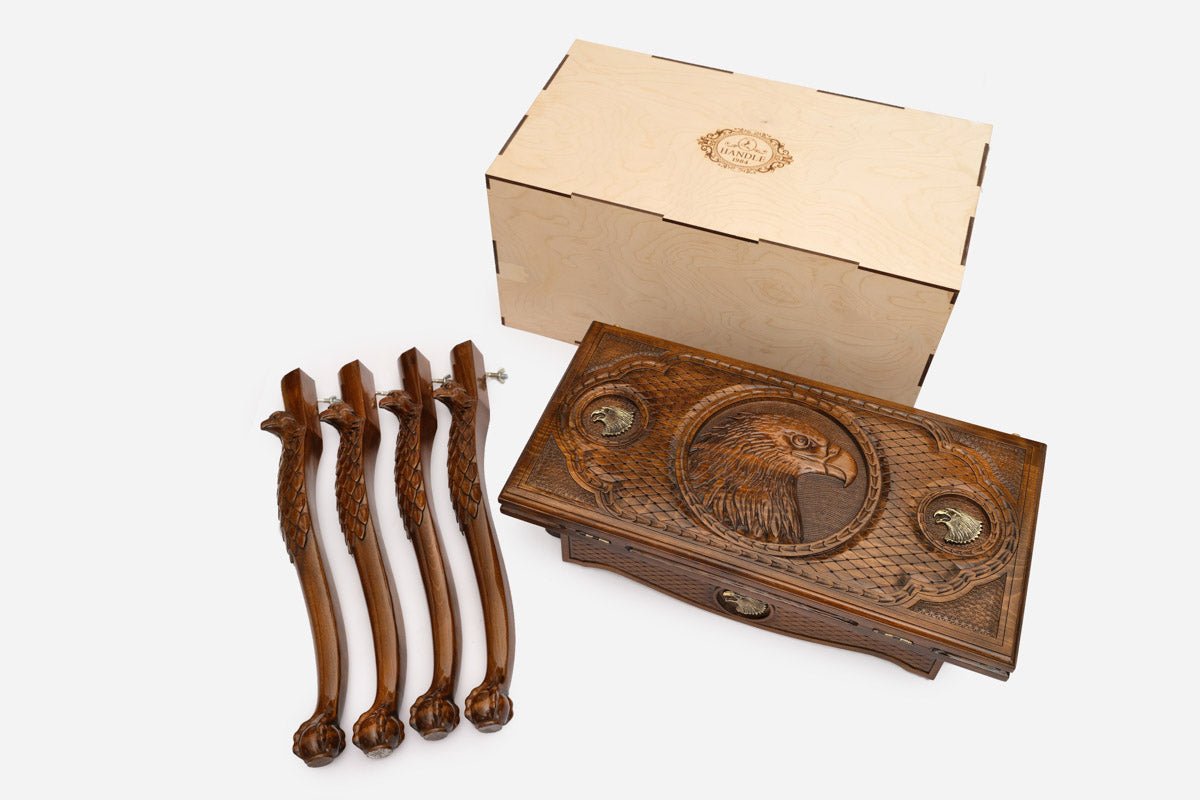 Eagle backgammon table disassembled in its shipping crate