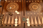 Lion backgammon table closed, angled view of the lid and carved legs