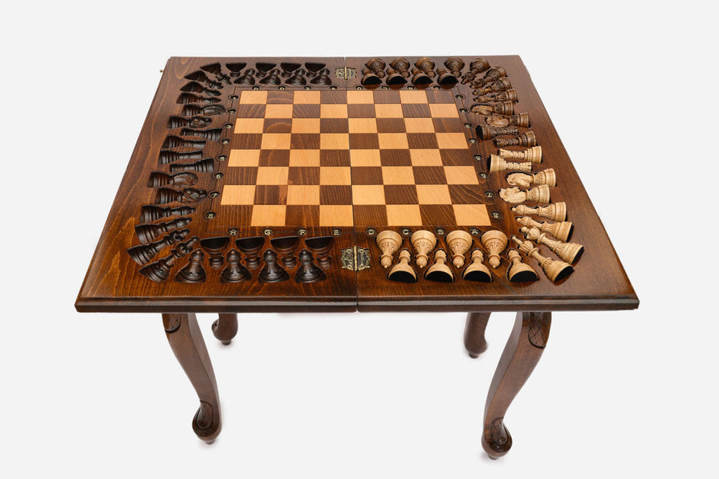 Tree of Life chess table hand-carved in solid wood