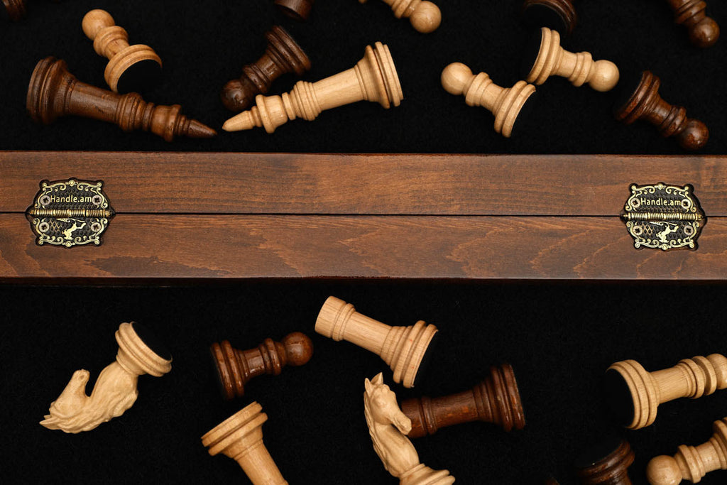 Walnut and beech chess board, carved border detail