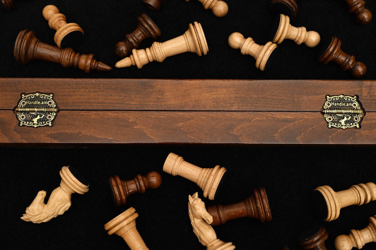 Walnut and beech chess board, carved border detail