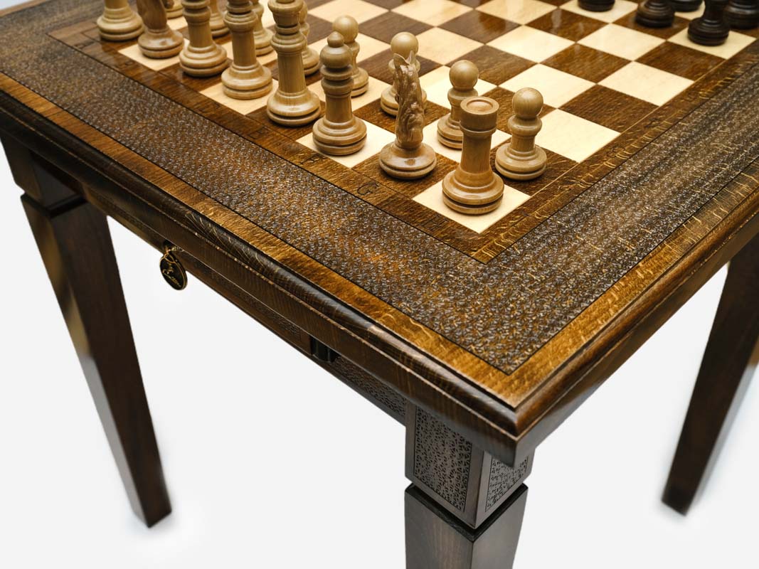 Classic chess table, playing surface detail