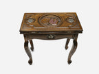 Armenian backgammon table with a bronze pomegranate on the closed lid, front view