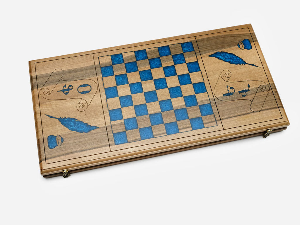 Side view of the alphabet epoxy backgammon board