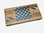 Side view of the alphabet epoxy backgammon board