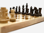Classic wooden chess set shown folded