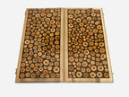 Close-up of the end-grain wood rounds embedded in epoxy