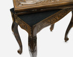 Close-up of the inlaid rearing horses on the backgammon table lid