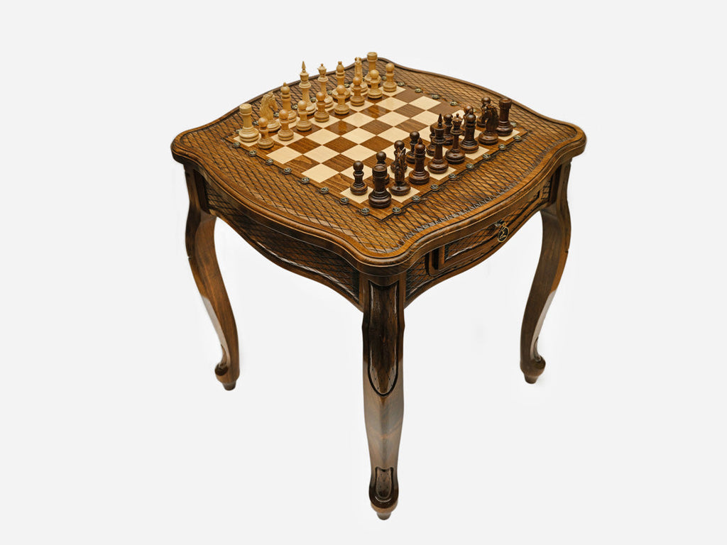 Carved chess table, pedestal detail
