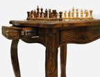 Chess table with carved ornaments, carving detail