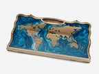The world map epoxy backgammon board shown closed
