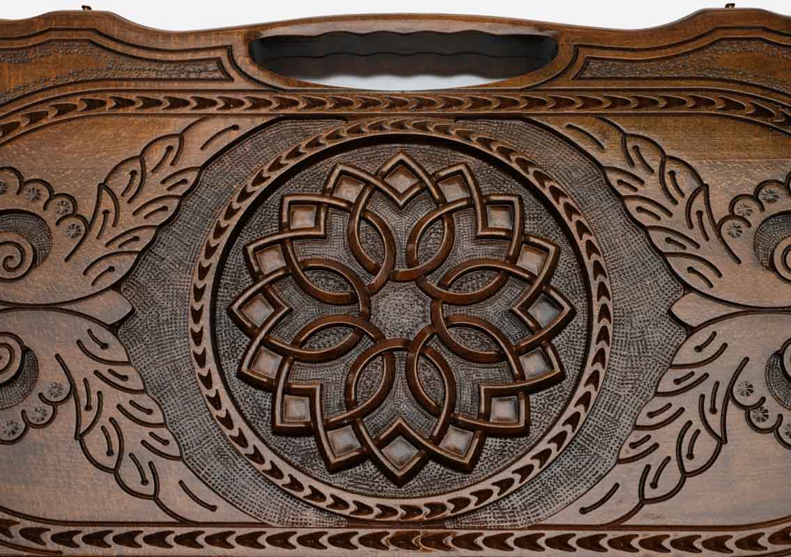 The Armenian backgammon board opened to the full 60 cm wooden playing field
