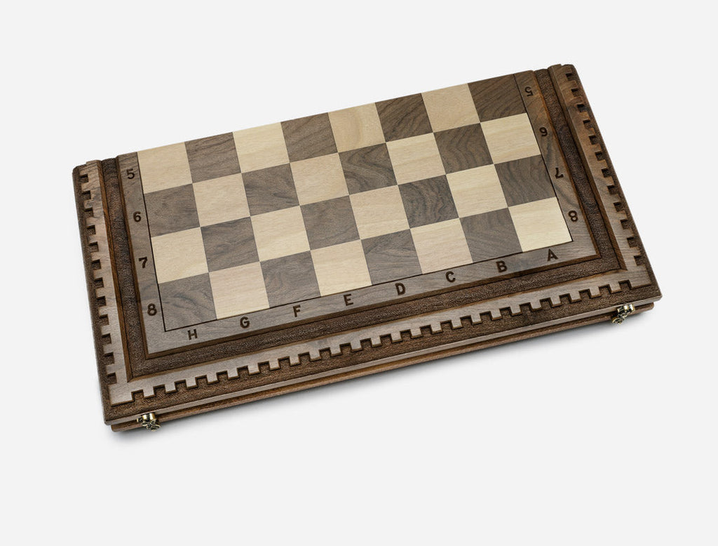Luxury walnut games board, detail view