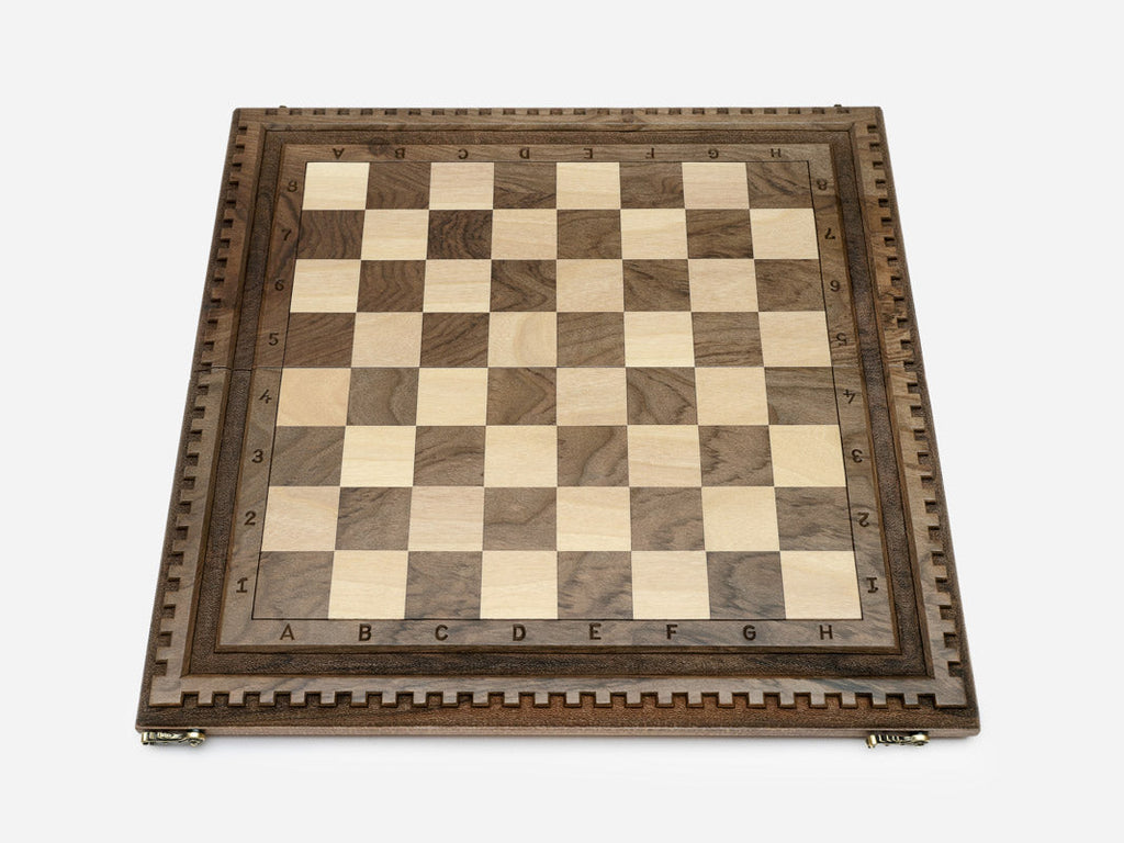 Handmade walnut chess backgammon set with wooden pieces