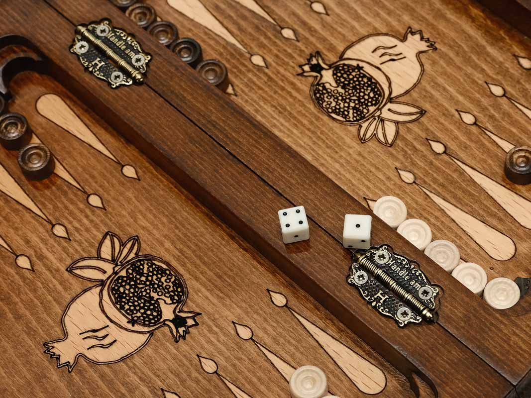 Armenian carved chess set with grapevine border - full set