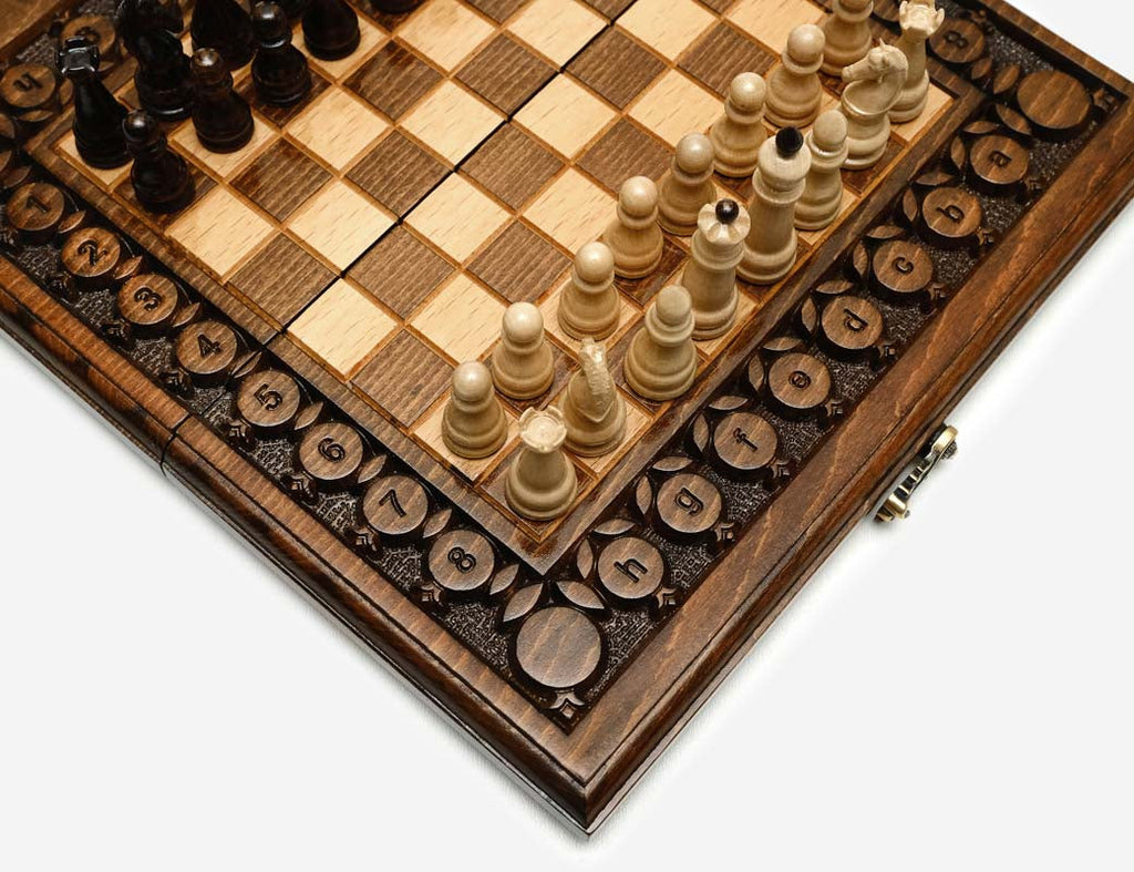 Armenian chess backgammon set with wooden pieces and checkers