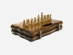 Compact chess backgammon set with dice and carrying bag