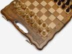 Handmade chess backgammon set with 32 pieces and 32 checkers
