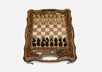 Compact Ararat chess and backgammon set folded with bronze hinges and clasps