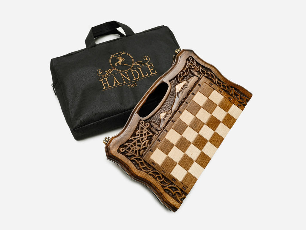 Mount Ararat chess backgammon set - full kit laid out