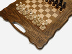 Handmade wooden chess set - side view with warm grain