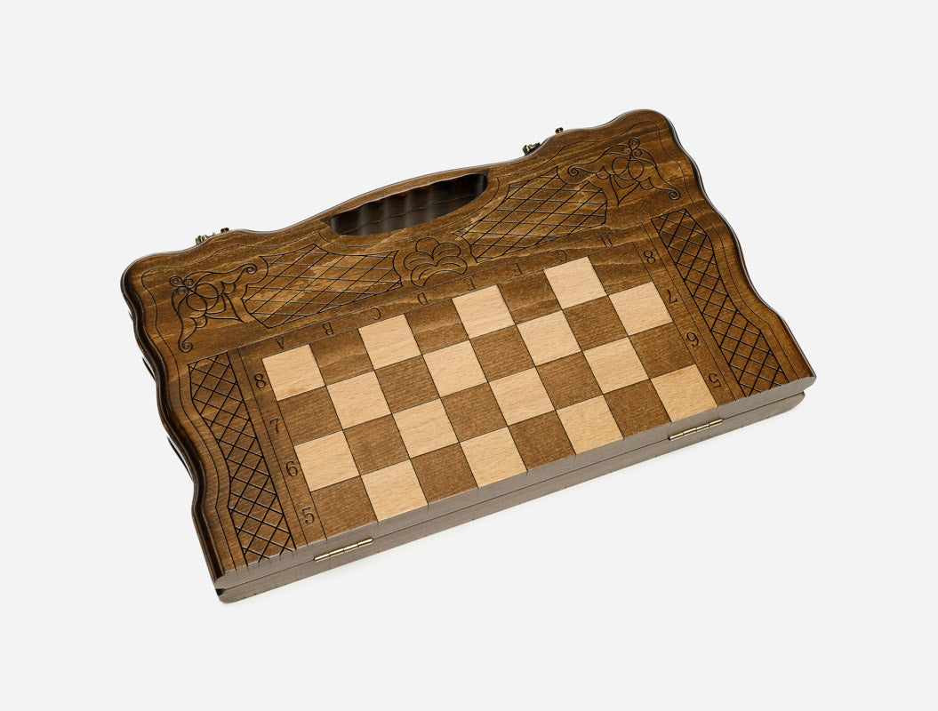 Wooden chess backgammon set - angled view