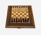 Small chess backgammon set with bronze clasps
