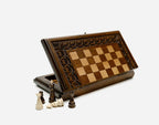 Chess backgammon set with carved ornaments