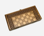 Compact ornament chess and backgammon set shown folded