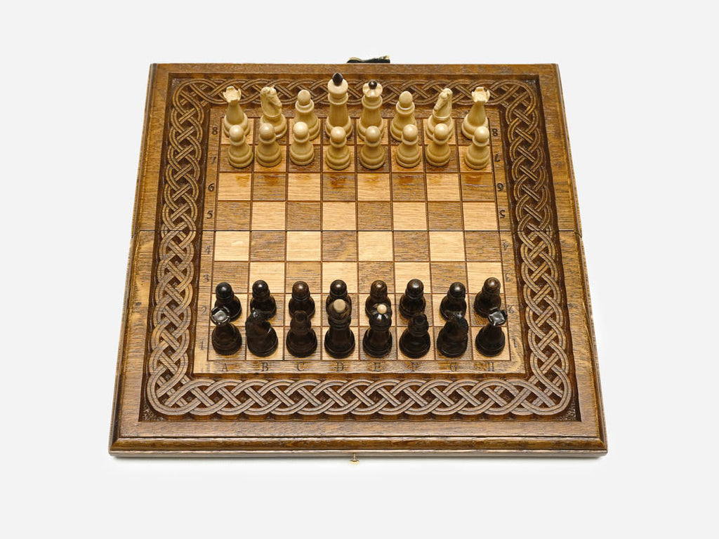 Handmade travel chess backgammon set with wooden pieces