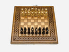 Handmade travel chess backgammon set with wooden pieces