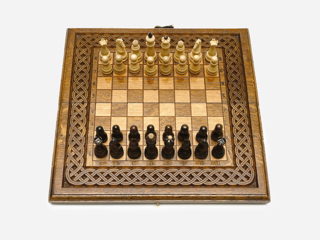 Handmade travel chess backgammon set with wooden pieces