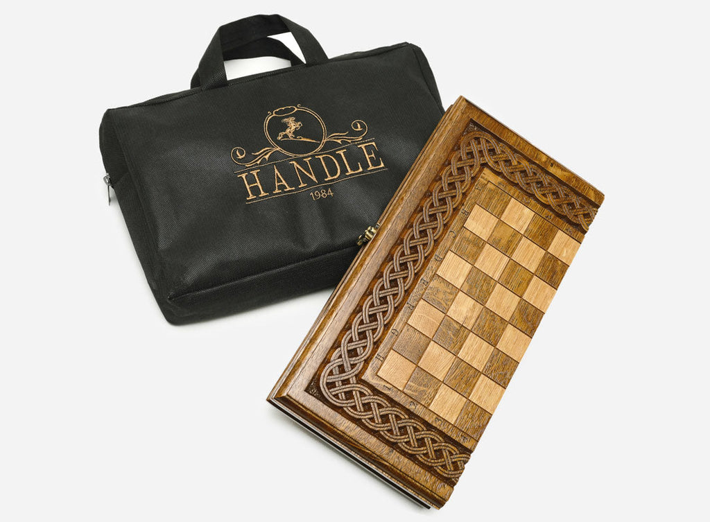 Travel chess set with ornaments, side view