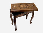 Octagon geometry carved into the wooden tabletop