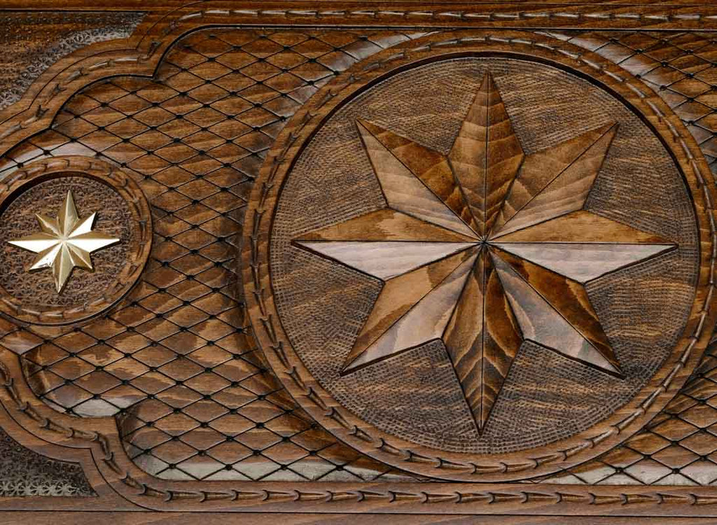 Octagon chess table, carving close-up