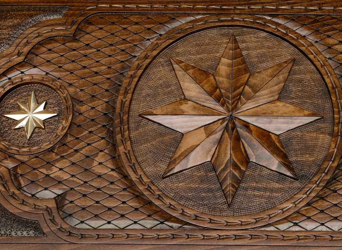 Octagon chess table, carving close-up