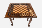 Octagon chess table, carved frame detail