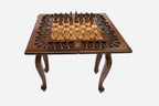 Octagon chess table hand-carved in solid wood