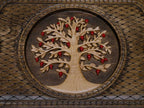 Close-up of the carved cabriole leg and bronze hardware